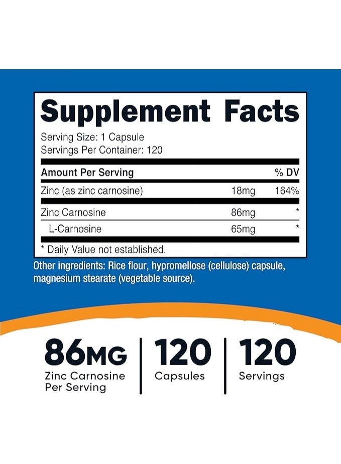 Nutricost, Zinc Carnosine, 120 Capsules - Image 3